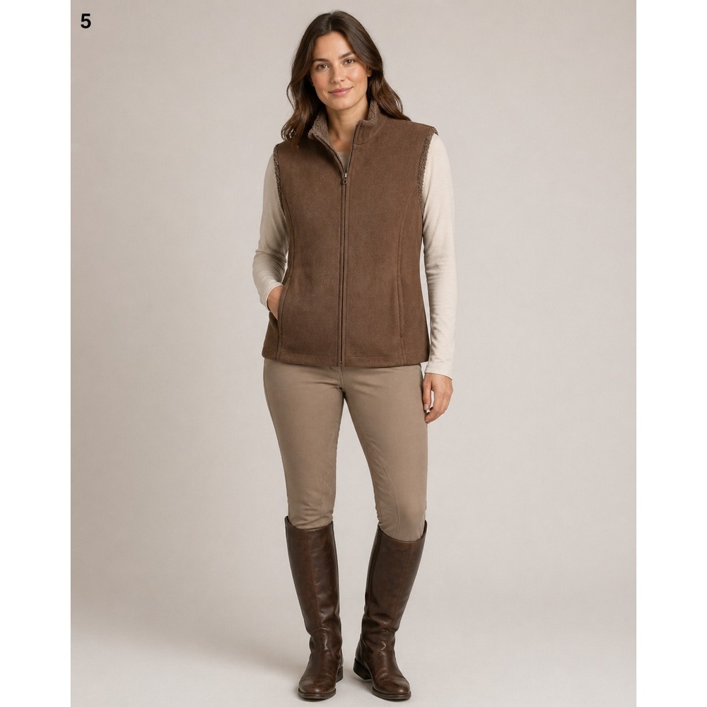 Lands End Vest Womens Large 14-16 Brown Microseude Sherling Lined Equestrian
